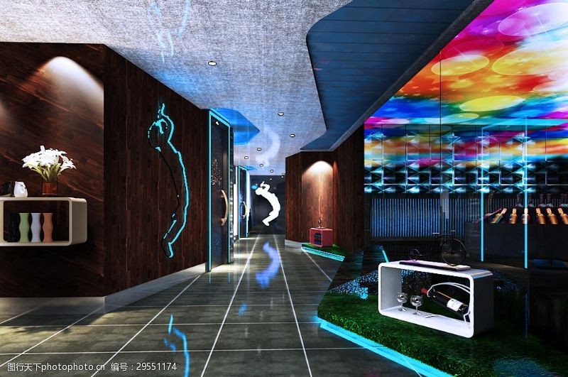 豪华走廊室内设计3D工装效果图KTV创意走廊