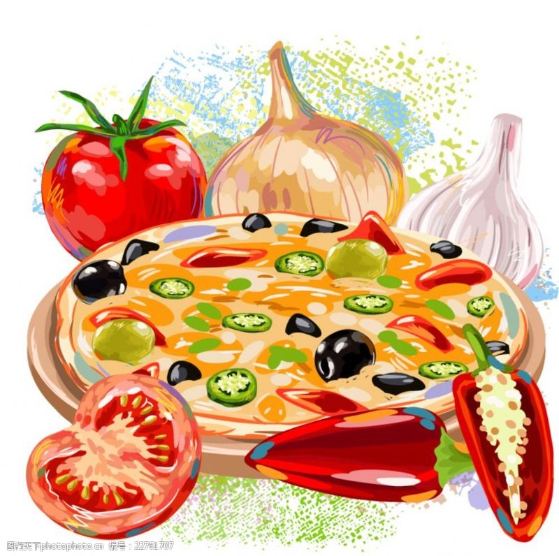 红辣椒素材美味蔬菜和披萨矢量素材