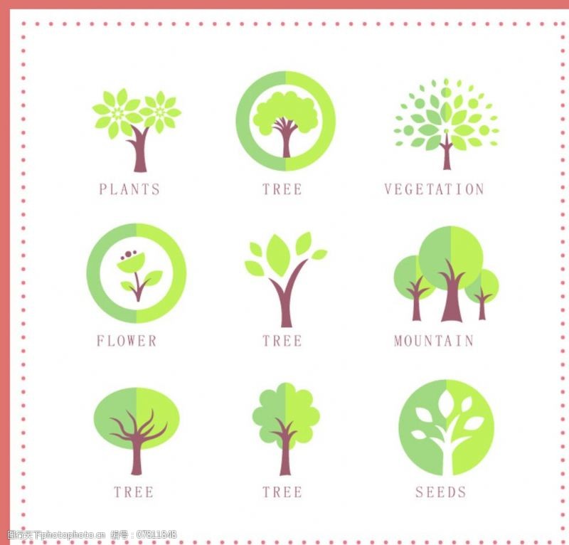 精致树木图标9款树木图标设计矢量素材图片