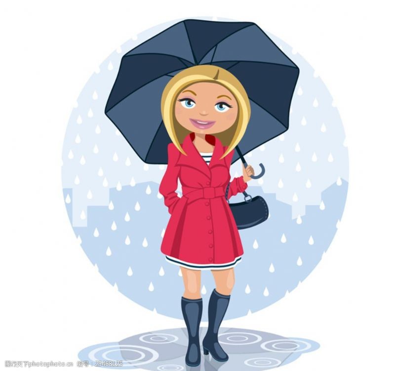 矢量打伞的女人雨中的金发女子矢量素材