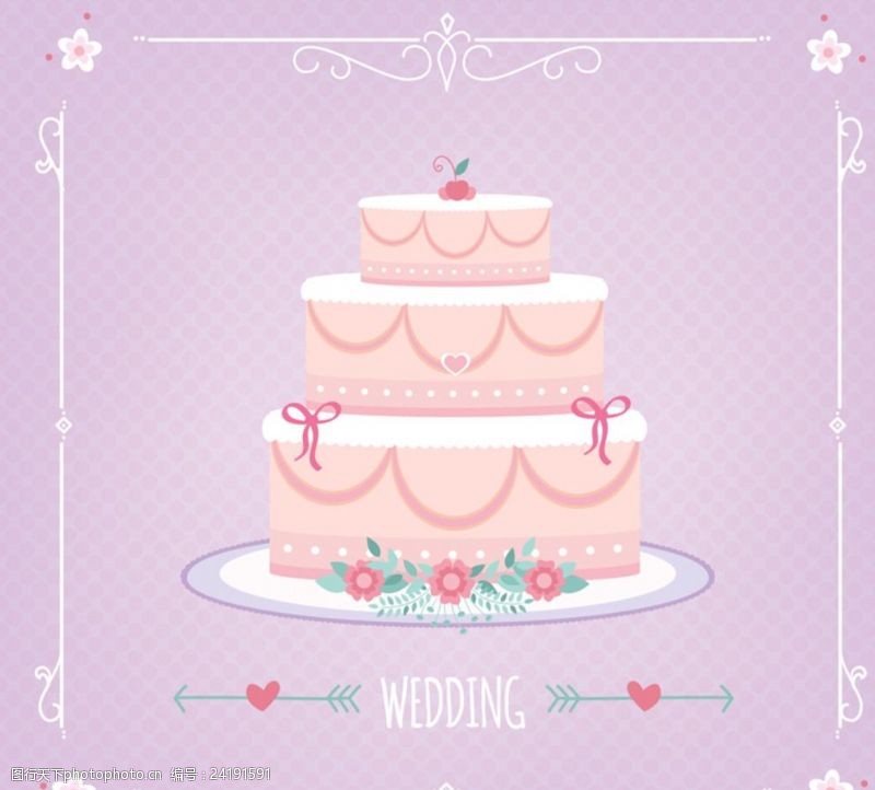 蛋糕美食画册粉色婚礼蛋糕矢量素材