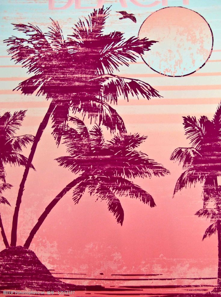 夕阳海滩画图片免费下载 夕阳海滩画素材 夕阳海滩画模板 图行天下素材网