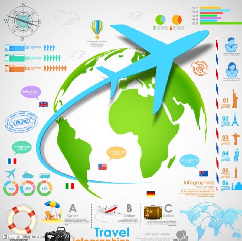 自由行创意环球旅行信息图矢量素材