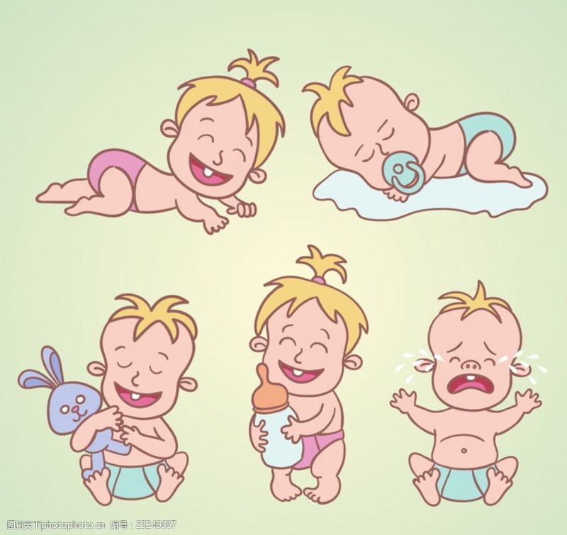 卡通婴儿素材彩绘婴儿矢量素材