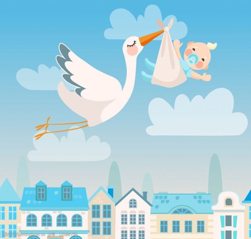 住宅海报送子鹤和婴儿插画矢量素材