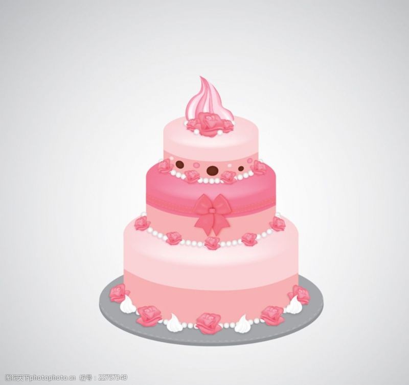 蝴蝶插画粉色三层蛋糕设计矢量素材