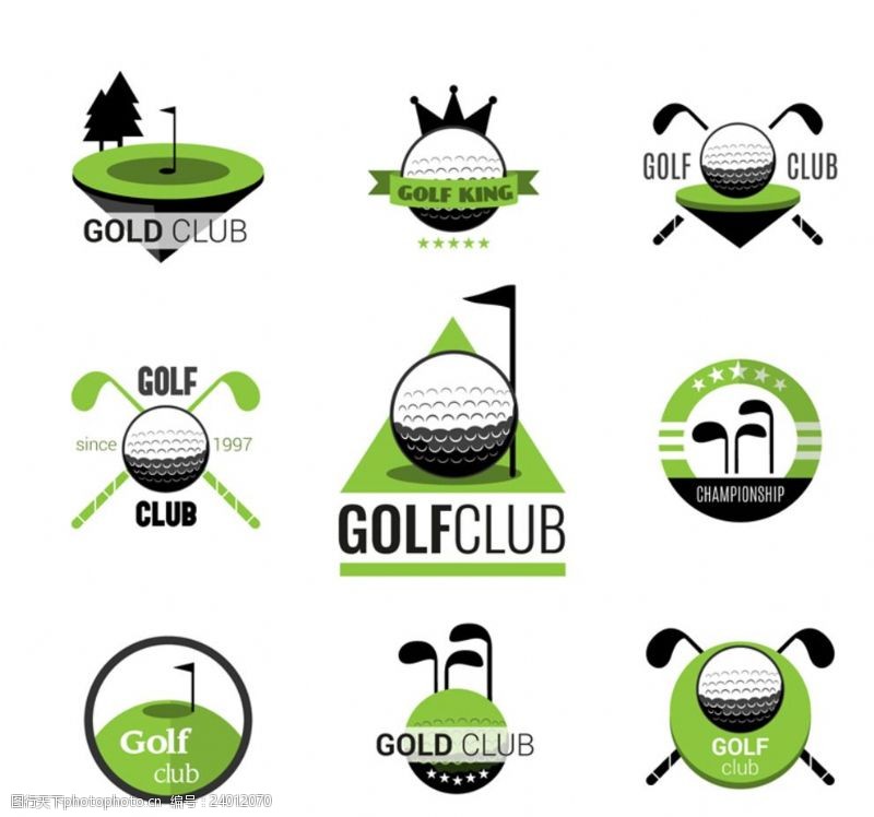 精致树木图标9款精致高尔夫俱乐部标签矢量图
