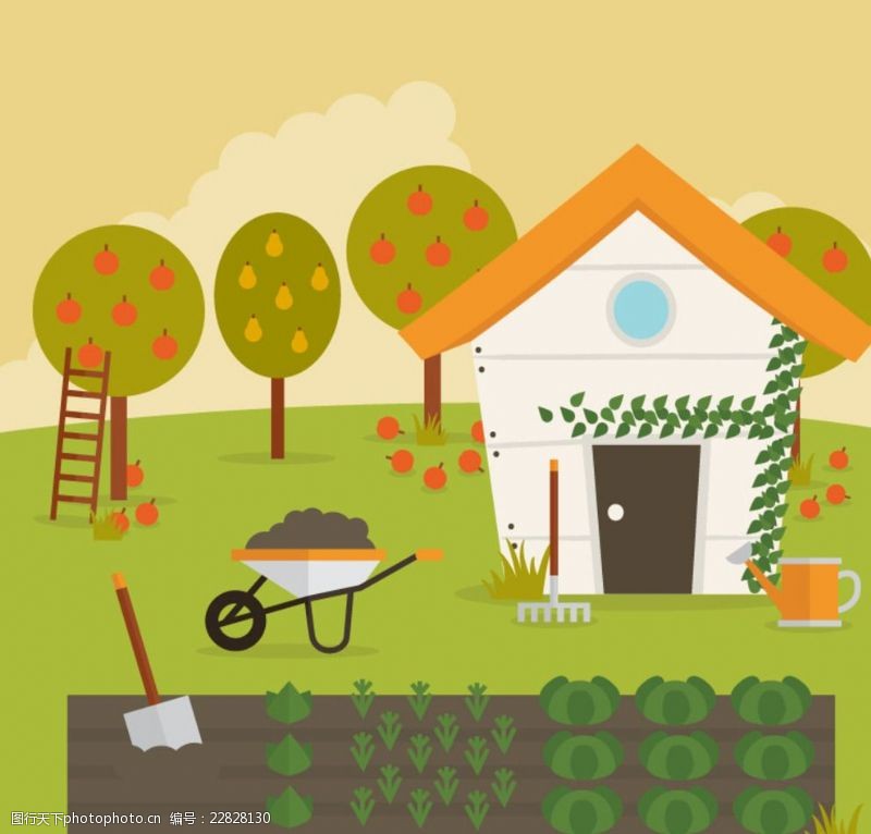 住宅海报卡通私人农场插画矢量素材