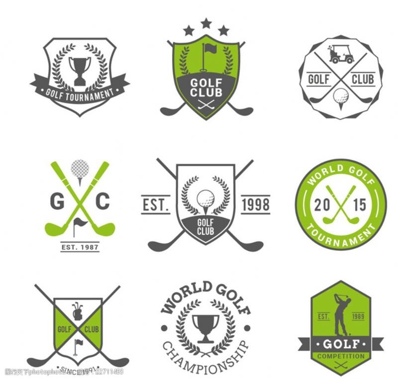 星耀标志绿色高尔夫俱乐部标签矢量图