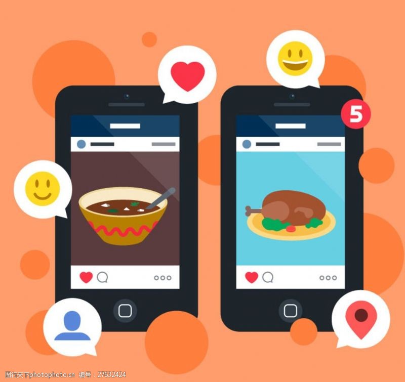 泡泡鸡背景画手机送餐app程序矢量素材